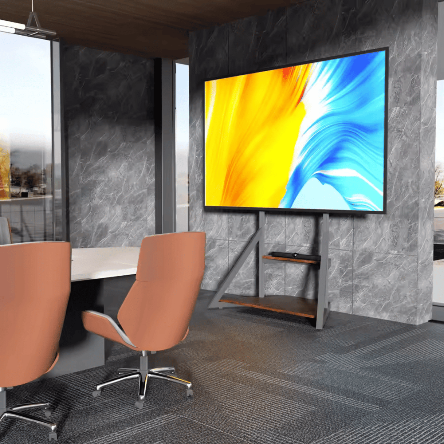 SteelLoft 75 – Support TV au Sol Industriel Réglable avec Étagère (40" à 75")