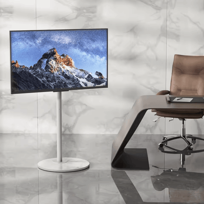 StoneBase 75 – Support TV au Sol Design avec Pied en Pierre (40" à 75")