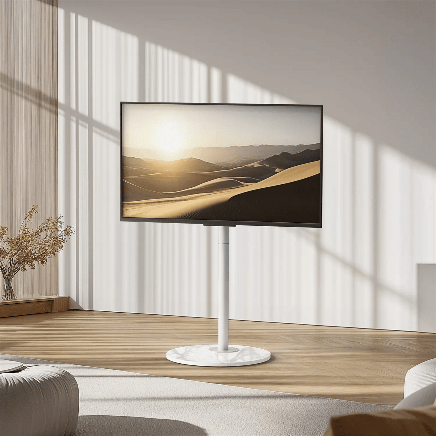 StoneBase 75 – Support TV au Sol Design avec Pied en Pierre (40" à 75")